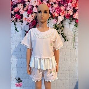 Kids monnalisa Italian designer wear Pink Ruffle Trim Top and Shorts Set✨🎀